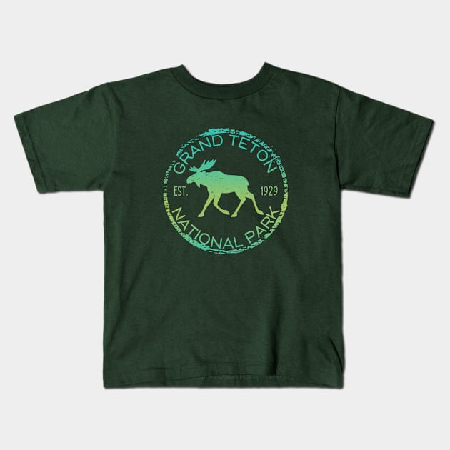 Grand Teton National Park Wyoming Moose Design Souvenir Kids T-Shirt by Pine Hill Goods